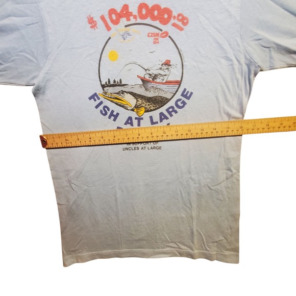 Vintage 80s Fish at Large Derby T Shirt Penmans Tee Medium Fishing Graphic - Picture 4 of 9